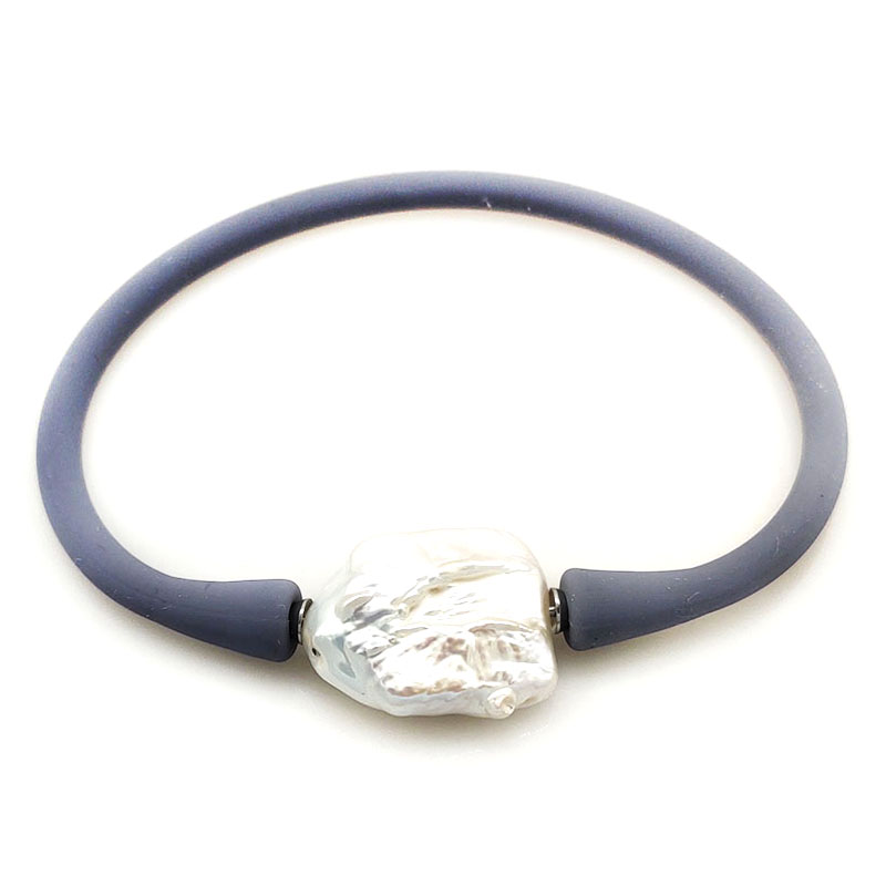 16-20mm One Natural Square Pearl Silver Gray Rubber Silicone Bracelet
