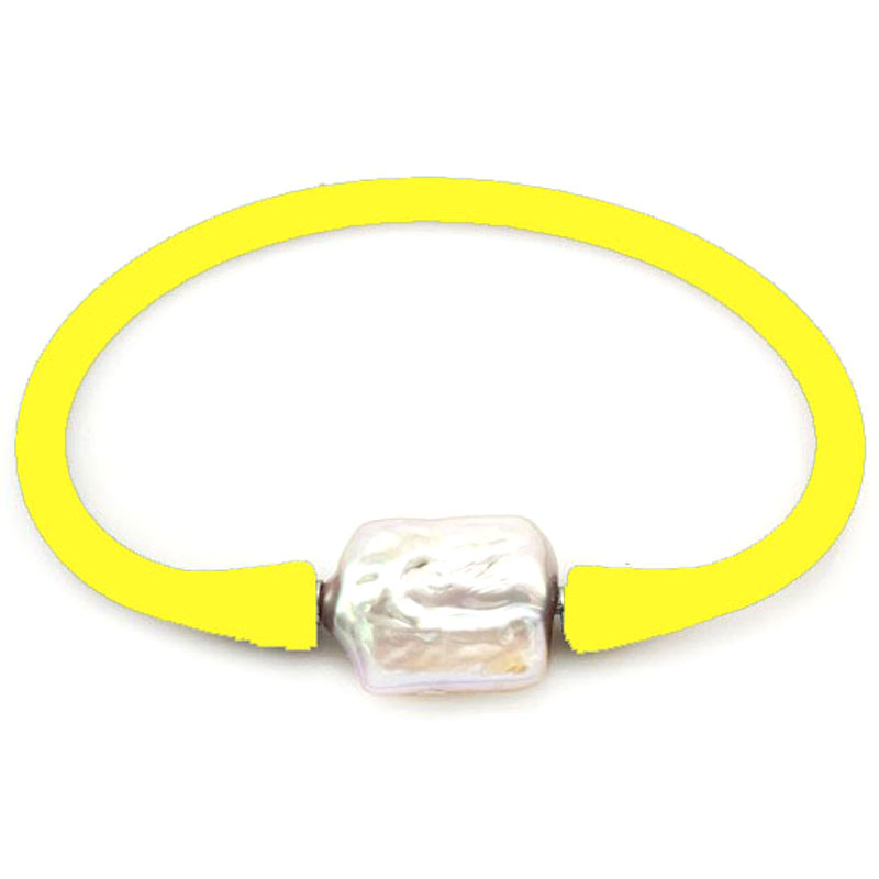 16-20mm One Natural Square Pearl Yellow Rubber Silicone Bracelet