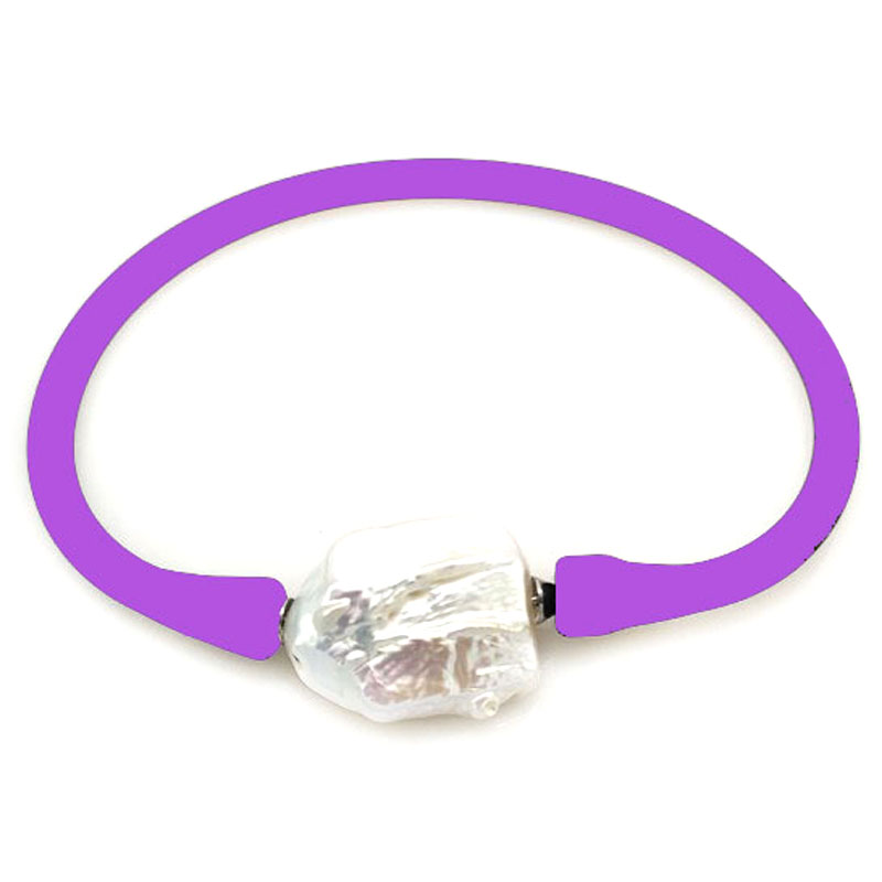 16-20mm One Natural Square Pearl Purple Rubber Silicone Bracelet