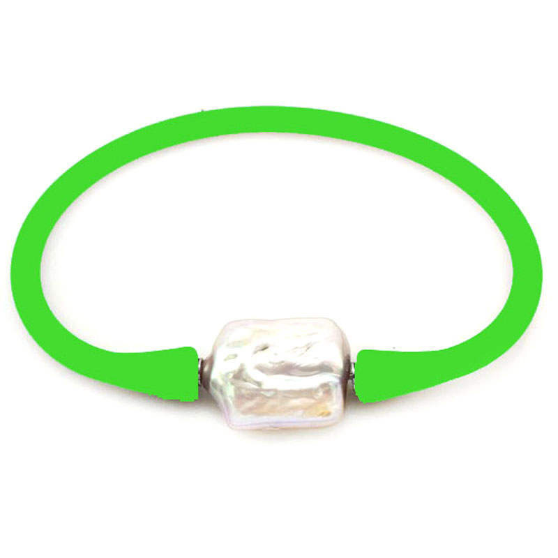 16-20mm One Natural Square Pearl Green Rubber Silicone Bracelet
