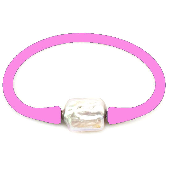 16-20mm One Natural Square Pearl Pink Rubber Silicone Bracelet
