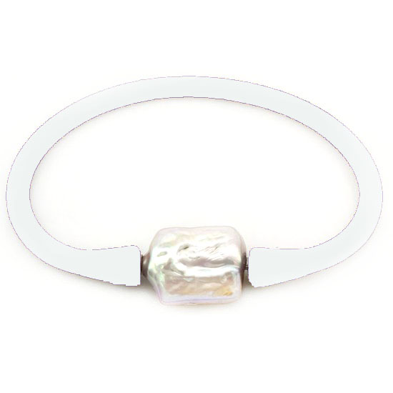 16-20mm One Natural Square Pearl White Rubber Silicone Bracelet