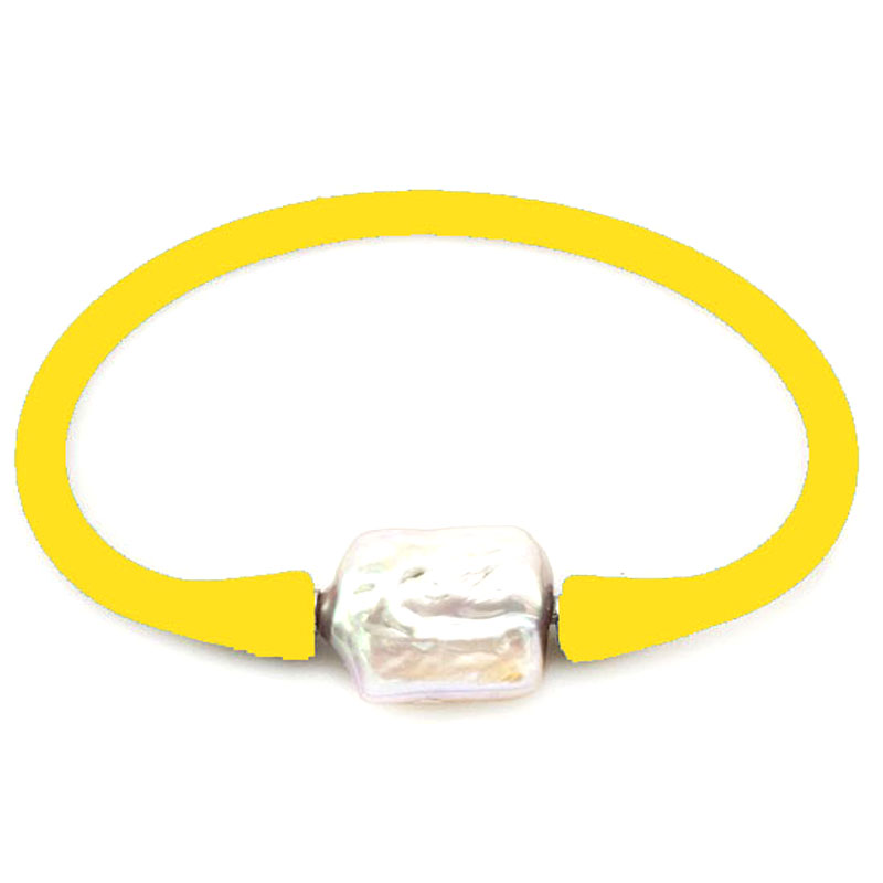 16-20mm One Natural Square Pearl Gold Rubber Silicone Bracelet