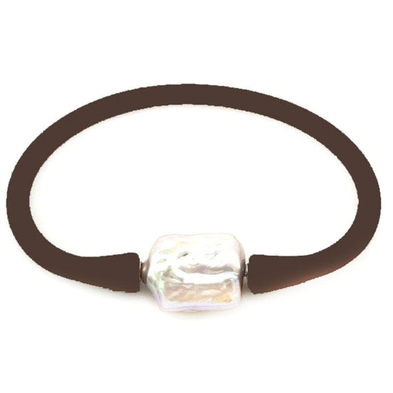 16-20mm One Natural Square Pearl Coffee Rubber Silicone Bracelet