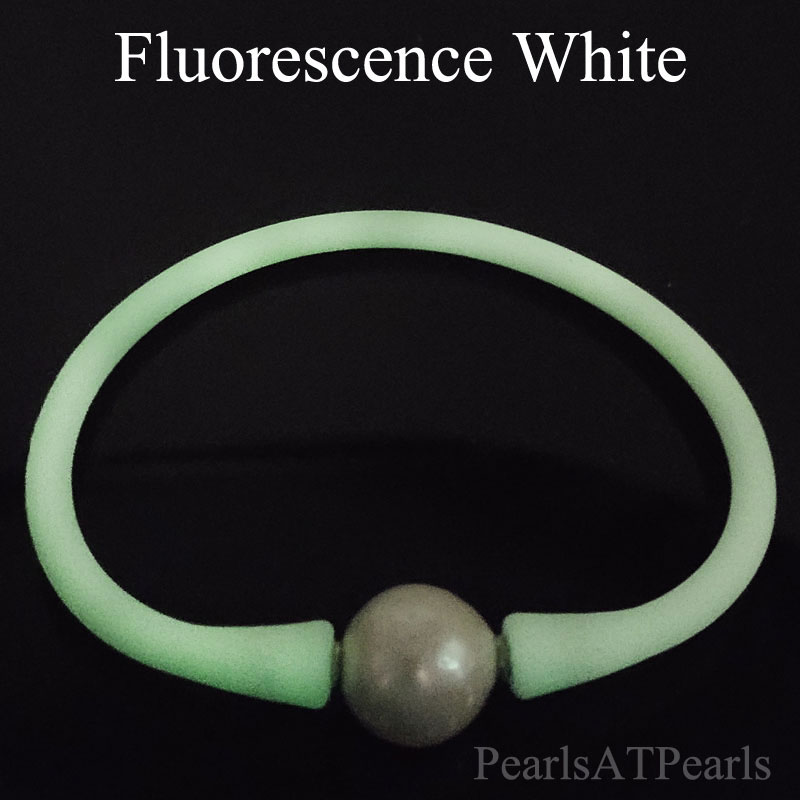 Wholesale 10-11mm One Natural Round Pearl Fluorescence Rubber Silicone Bracelet