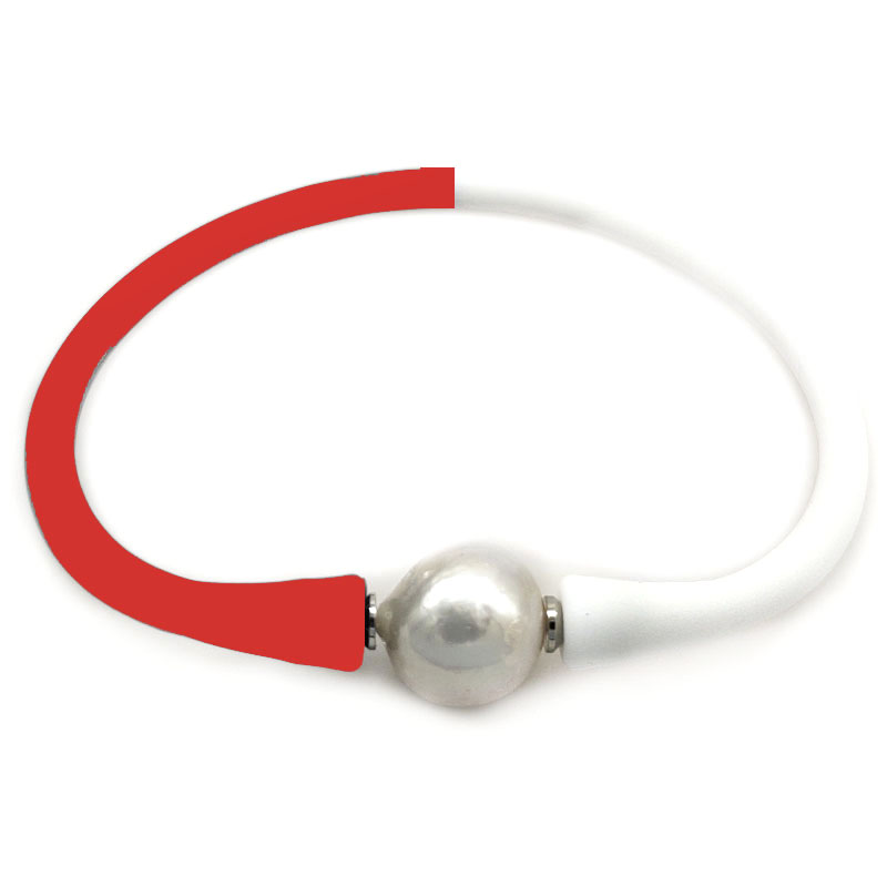 Wholesale 7 inches 10-11mm One Natural Round Pearl White&Red Rubber Silicone Bracelet
