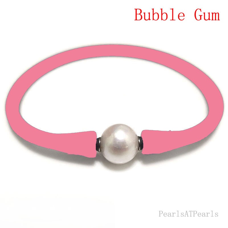 Wholesale 10-11mm One Natural Round Pearl Bubble Gum Rubber Silicone Bracelet