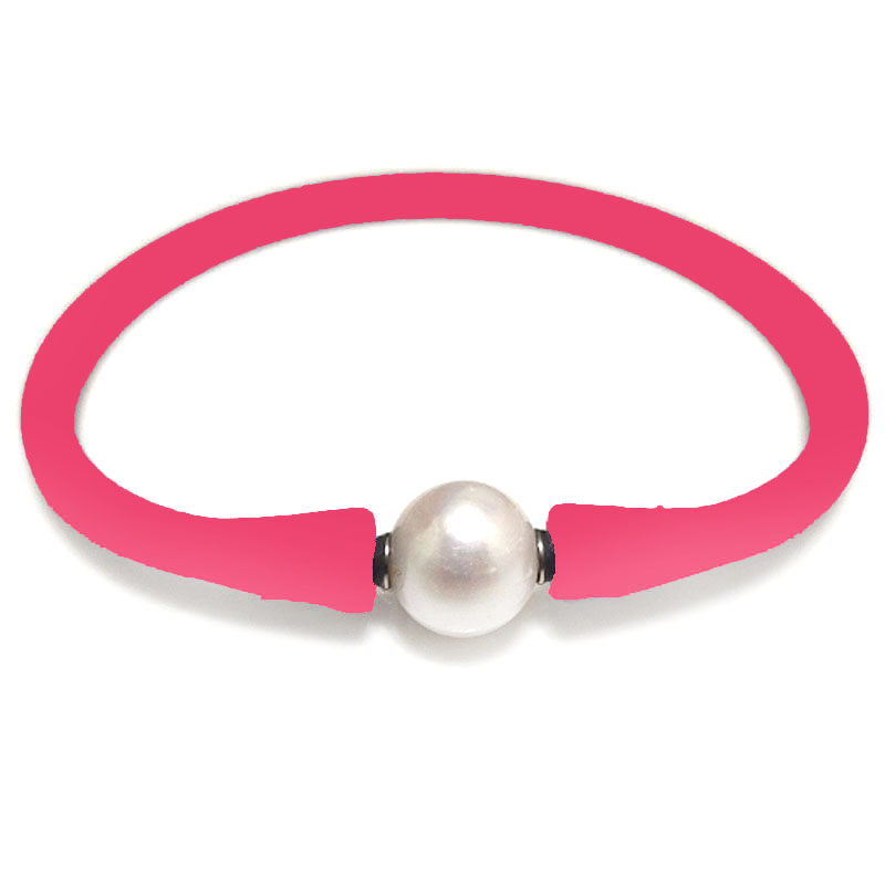 Wholesale 10-11mm One Natural Round Pearl Berry Rubber Silicone Bracelet