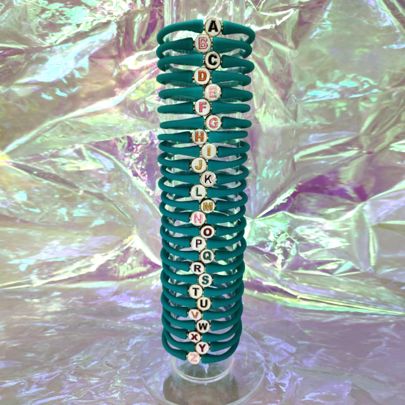 Wholesale 10-11mm Letter Peacock Green Rubber Silicone Bracelet