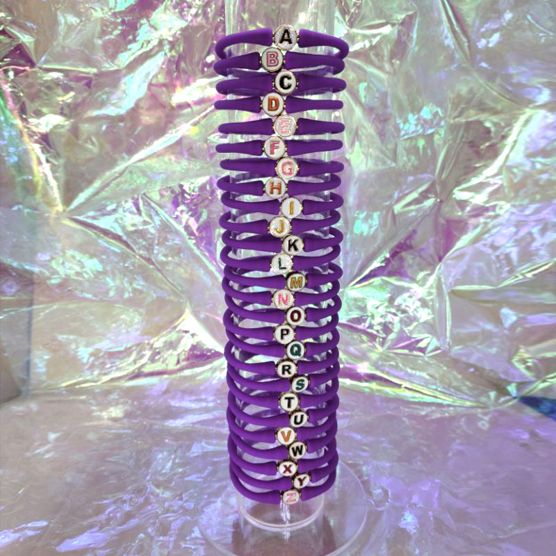 Wholesale 10-11mm Letter Violet Rubber Silicone Bracelet