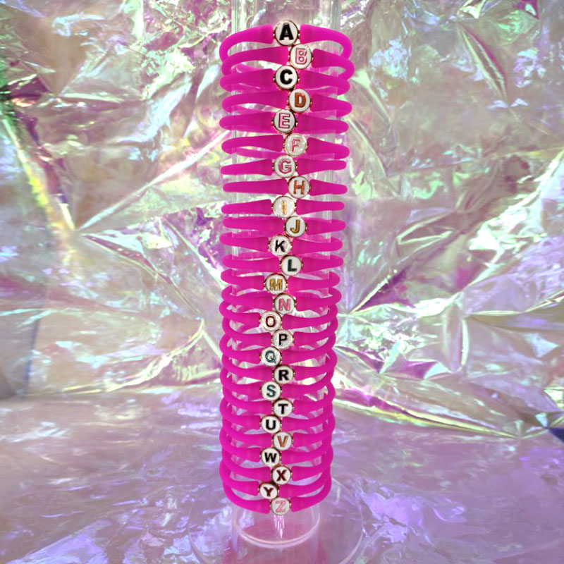 Wholesale 10-11mm Letter Magenta Rubber Silicone Bracelet