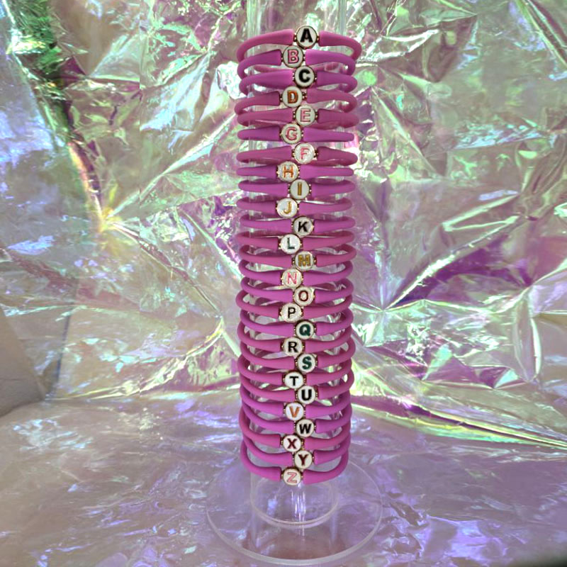 Wholesale 10-11mm Letter Pink Rubber Silicone Bracelet