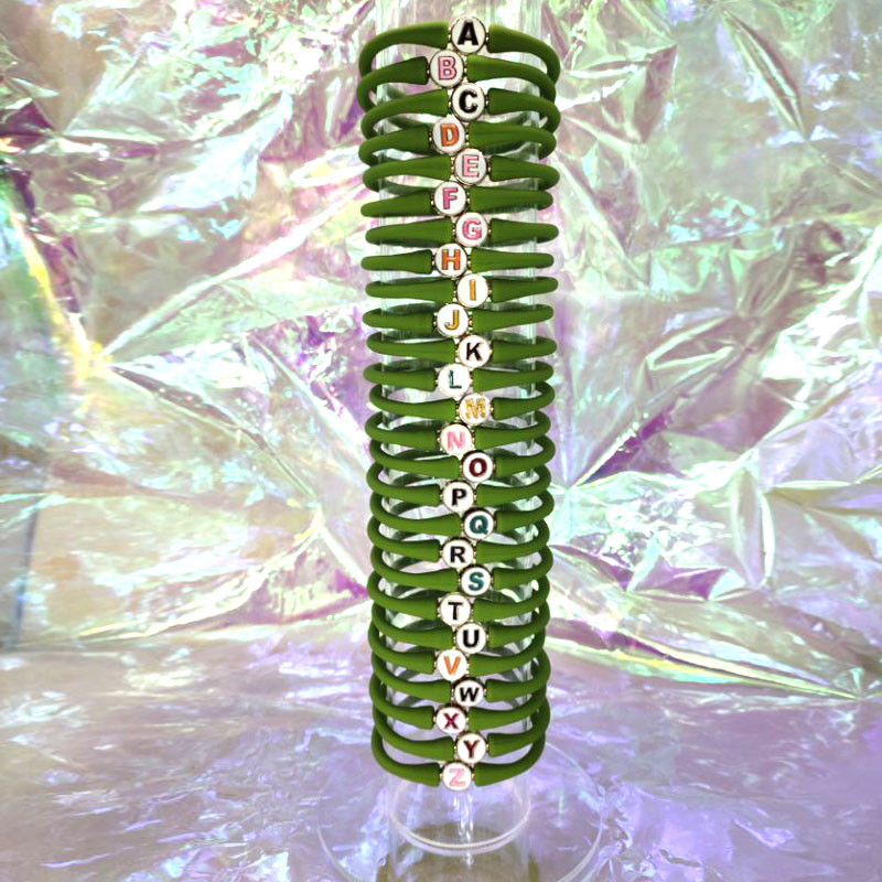 Wholesale 10-11mm Letter Olive Green Rubber Silicone Bracelet