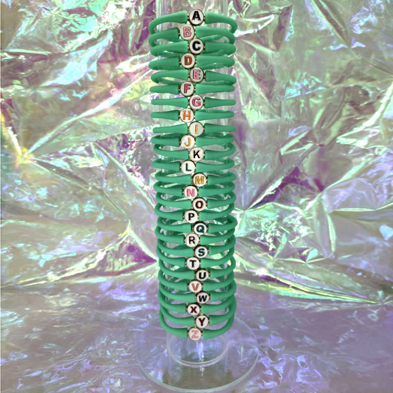 Wholesale 10-11mm Letter Mint Green Rubber Silicone Bracelet