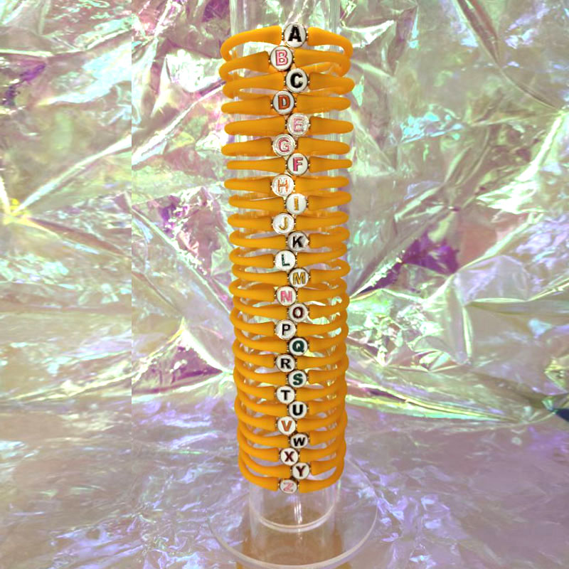 Wholesale 10-11mm Letter Marigold Rubber Silicone Bracelet