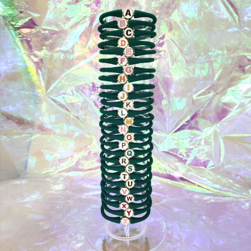 Wholesale 10-11mm Letter Emerald Rubber Silicone Bracelet