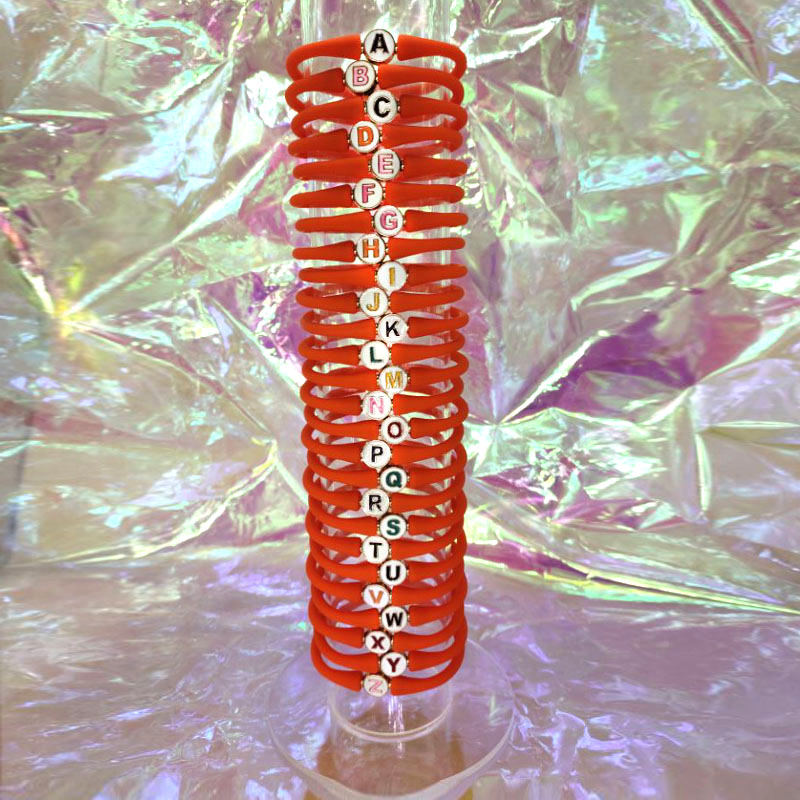 Wholesale 10-11mm Letter Orange Rubber Silicone Bracelet