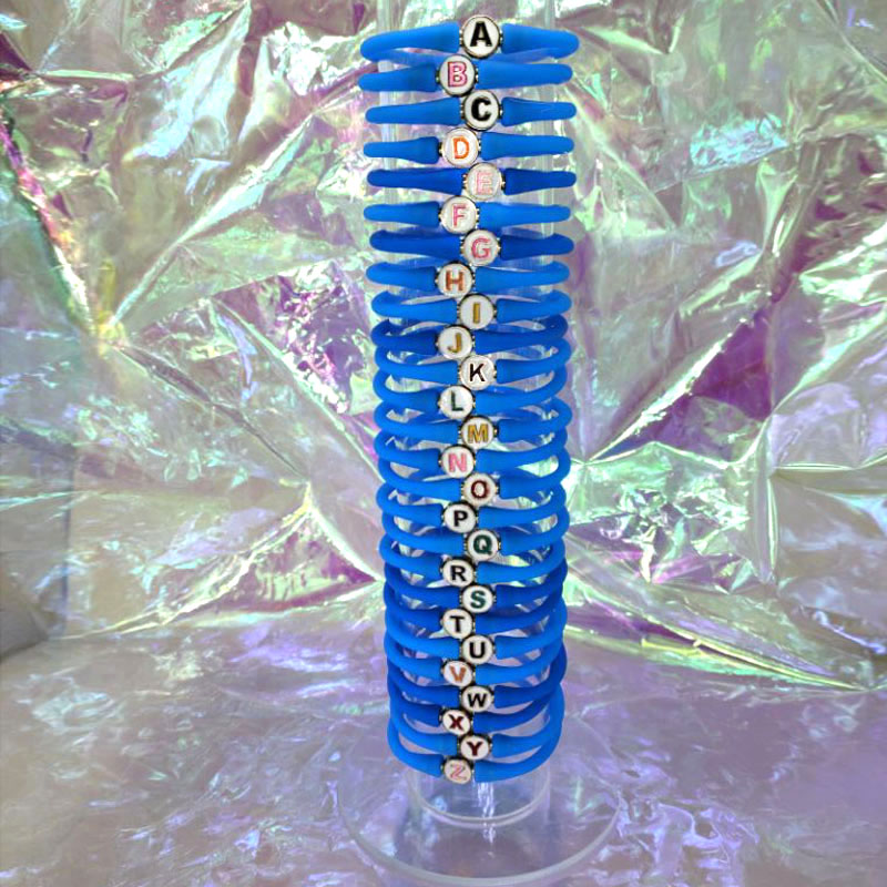 Wholesale 10-11mm Letter Blue Rubber Silicone Bracelet