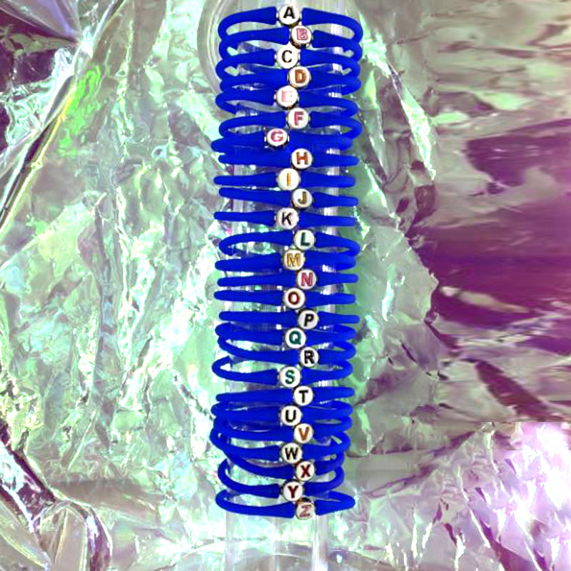 Wholesale 10-11mm Letter Cobalt Blue Rubber Silicone Bracelet
