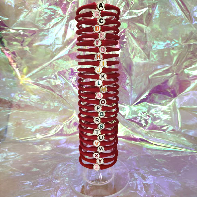 Wholesale 10-11mm Letter Crimson Rubber Silicone Bracelet