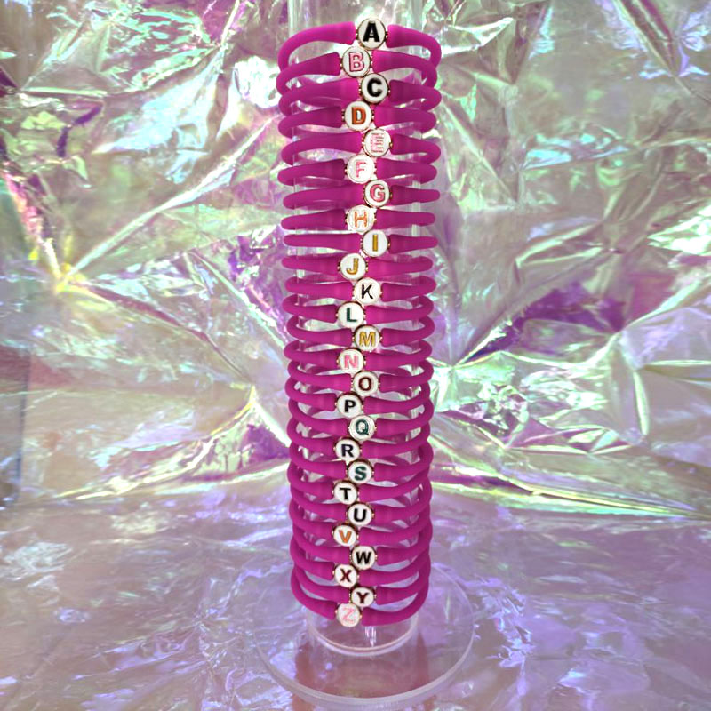 Wholesale 10-11mm Letter Fuchsia Rubber Silicone Bracelet