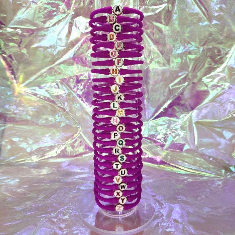 Wholesale 10-11mm Letter Eggplant Rubber Silicone Bracelet
