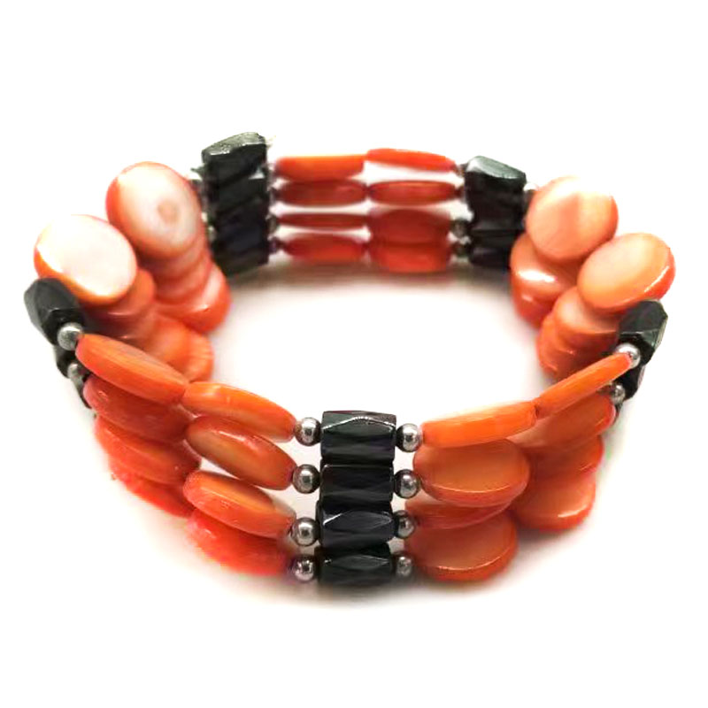 33 inches Orange Natural Mother of Pearl Magnetic Wrap Bracelet
