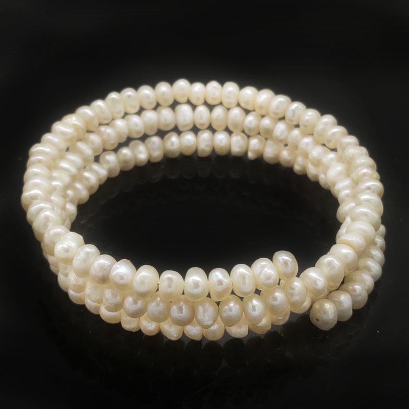 7 inches 4-5mm Natural White Nugget Pearl Memory Wire Bracelet