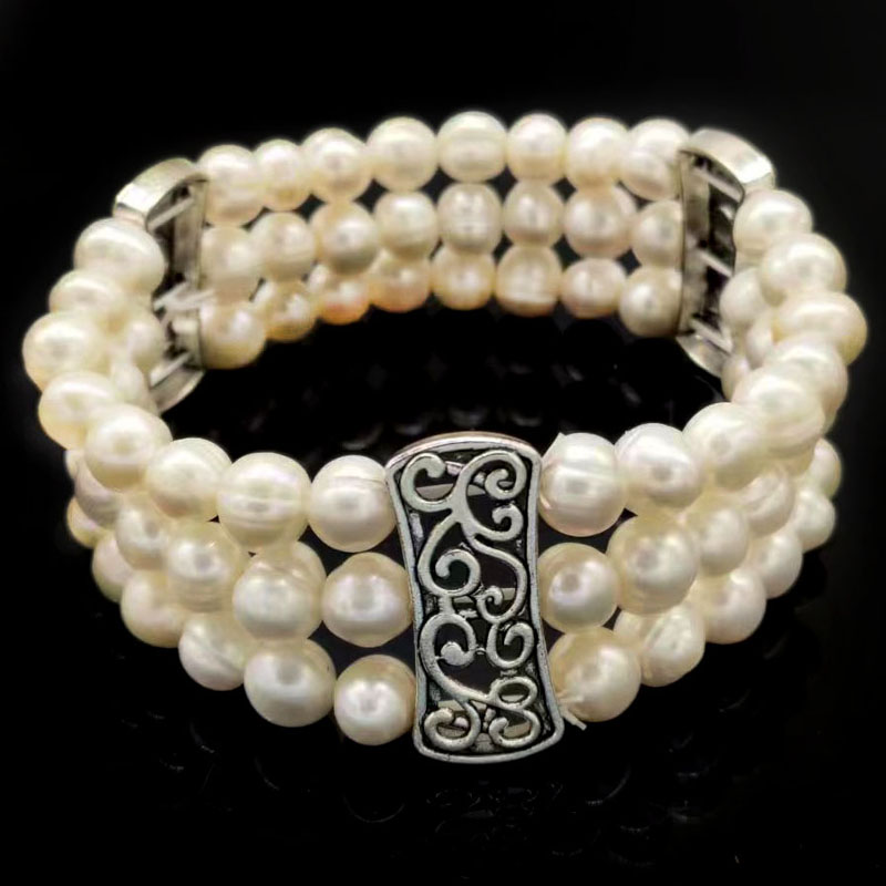 Wholesale 7.5 inches 8-9mm Natuaral White Oval Pearl Stretch Bracelet
