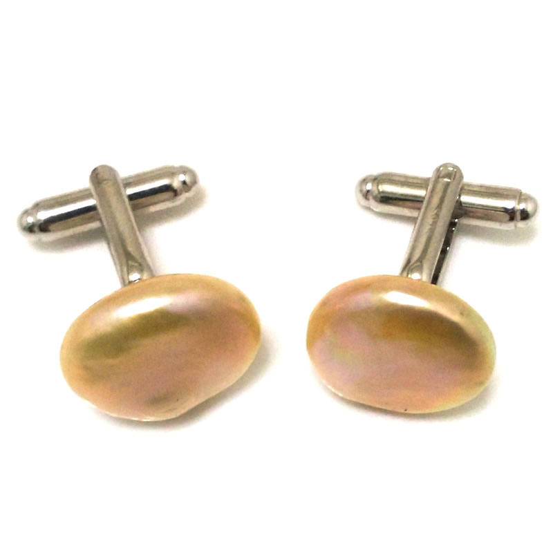 17x18mm Natural Pink 925 Sterling Silver Coin Pearl Cufflink