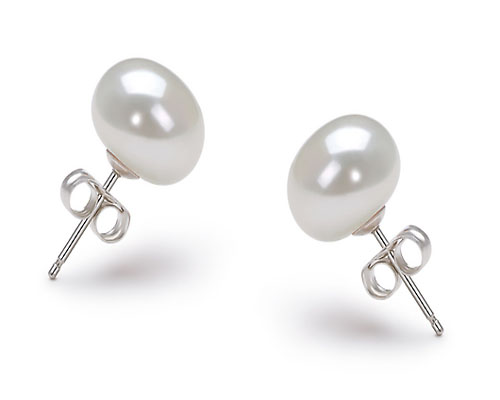 Wholesale Natural White Button Pearl Stud Earring,Sold by Pair