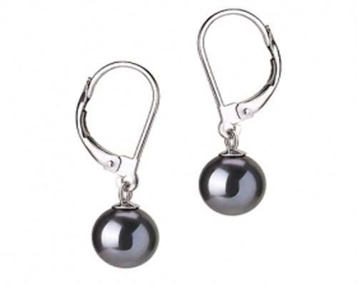 7-8mm Black Round Akoya Pearl Leverback Earring with Hook,Sold by Pair