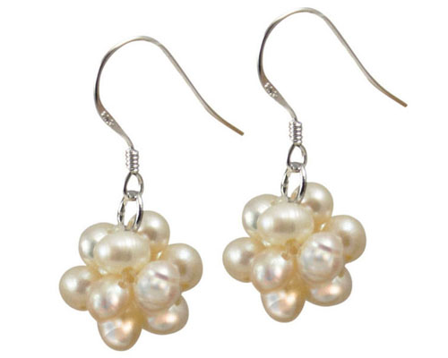 1 inches 4-5mm White Oval Freshwater Silver Pearl Ball Earring