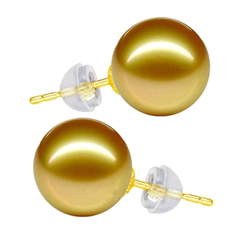 9-15mm Natural Golden South Sea Pearl Earring with 14K Solid Gold Stud