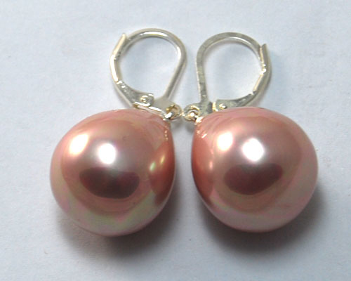 14-19mm Champagne Raindrop Shell Pearl Earring with 925 Silver Hook