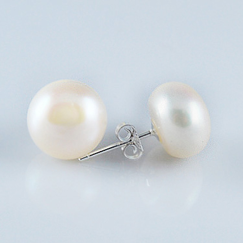 10-11mm Natural Cultured White Button Pearls Earring,Sold by Pair
