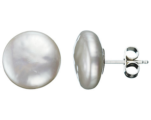 15-16mm AAA White Flat Coin Pearl Earring,Sold by Pair