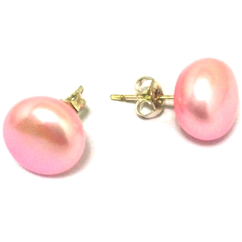 11-12mm Hot Pink Natural Button Pearl Stud Earring,Sold by Pair