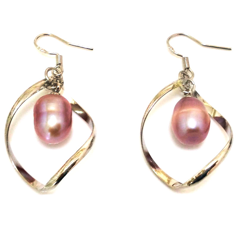 2 inches 9-10mm Natural Lavender Drop Pearl 925 Silver Dangle Earring