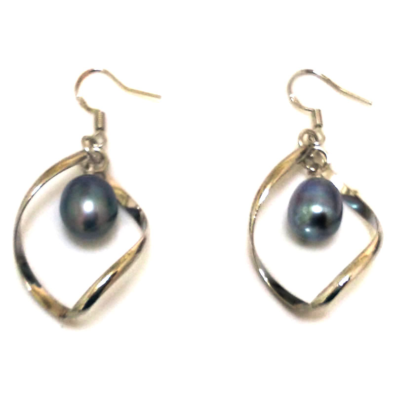 2 inches 9-10mm Black Natural Drop Pearl 925 Silver Dangle Earring