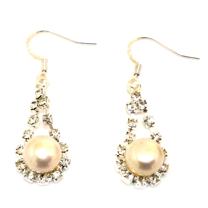 8-9mm Natural Button Pearl Earring with 925 Silver Hook