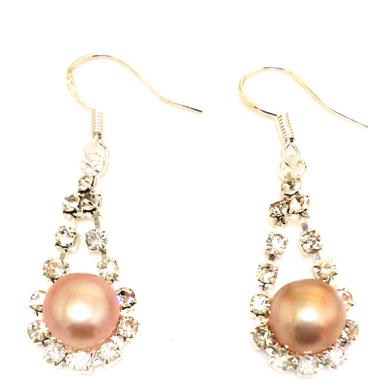 8-9mm Natural Pink Button Pearl Earring with 925 Silver Hook