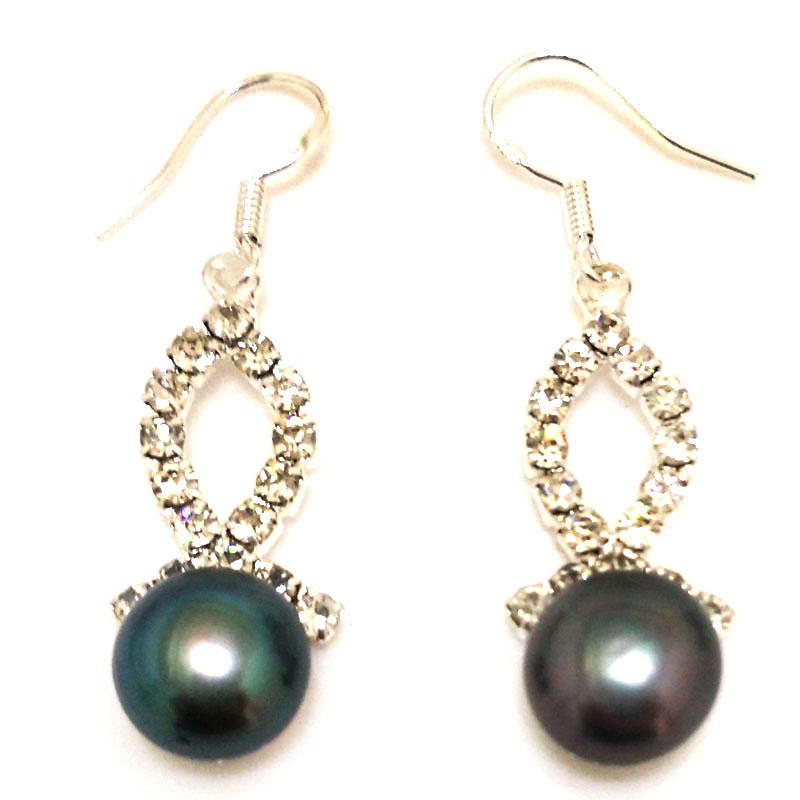 1.5 inches Silk Style 10-11mm Black Button Pearl Earring with 925 Silver Hook