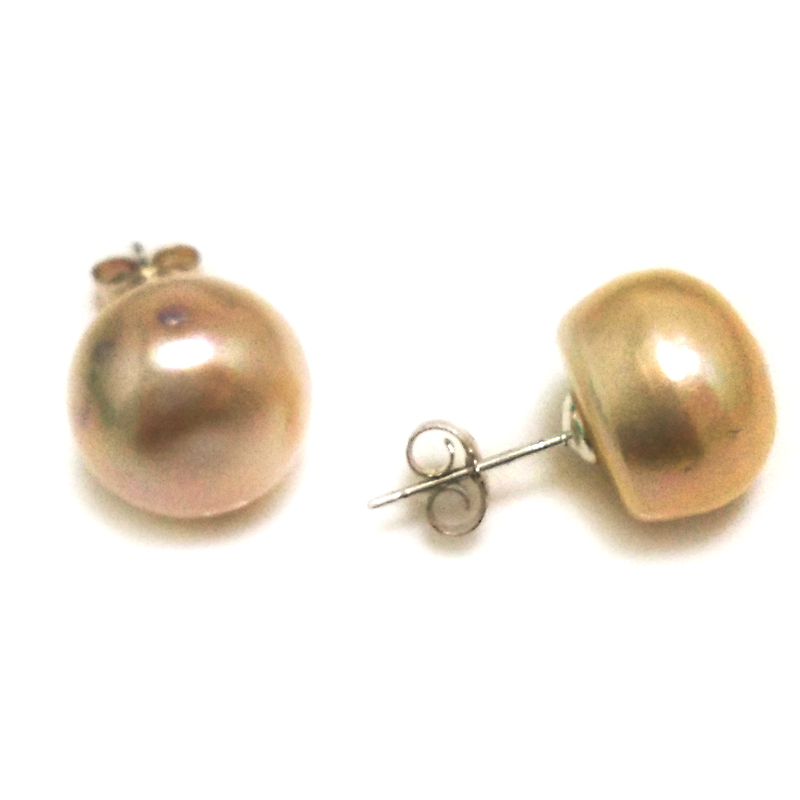 13-14mm Natural Pink Button Pearl Stud Earring,Sold by Pair
