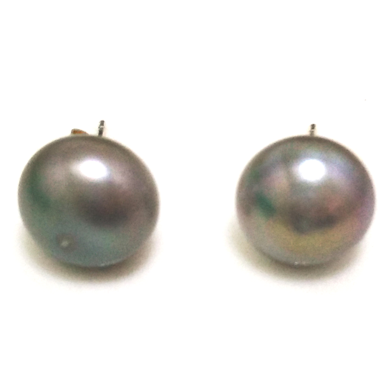 12-13mm Silver Button Pearl Stud Earring,Sold by Pair