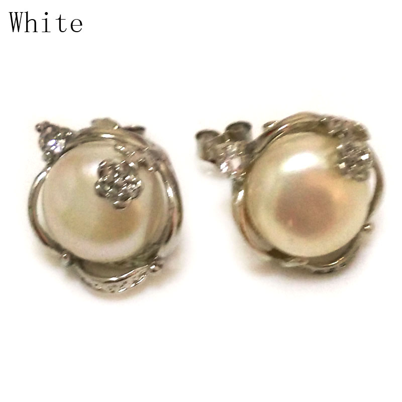 11-12mm Natural White Button Pearl Earring with 925 Silver Stud