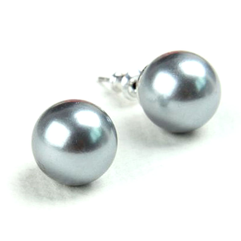 Silver Gray Round Pearl Earring with 925 Silver Stud