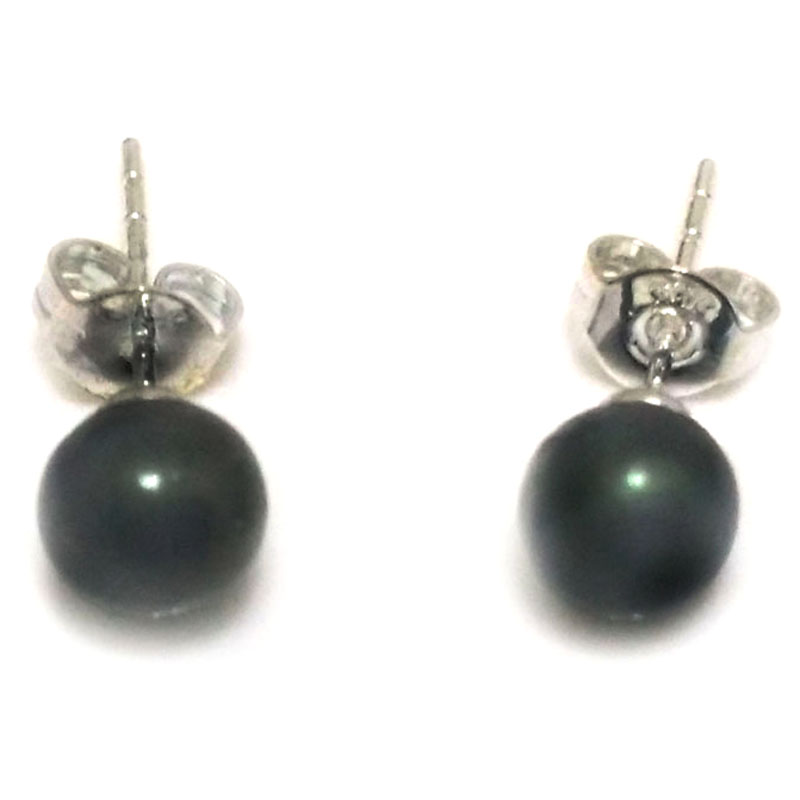 Dark Green Round Pearl Earring with 925 Silver Stud