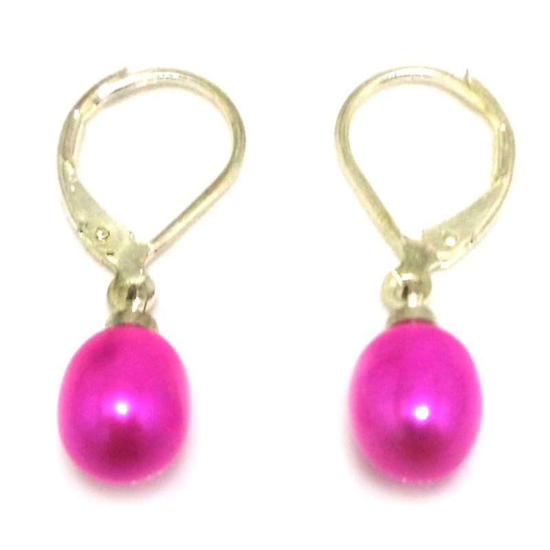 7-8mm Hot Pink Natural Drop Pearl Leverback Earring,Sold by Pair