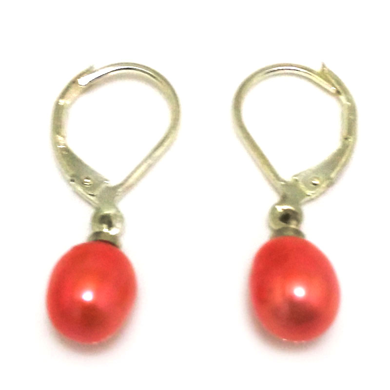 7-8mm Red Natural Drop Pearl Leverback Earring,Sold by Pair